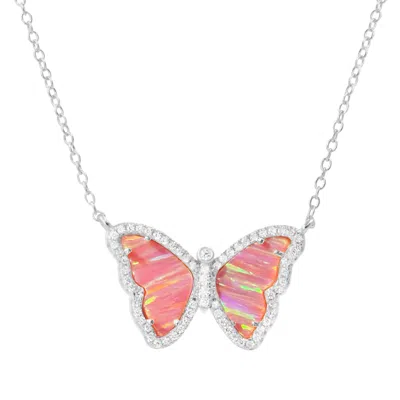 Kamaria Women's Pink / Silver Opal Butterfly Necklace With Stripes - Coral & Silver In Multi