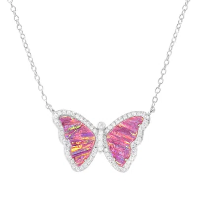 Kamaria Women's Pink / Silver Opal Butterfly Necklace With Stripes - Pink & Silver In Multi