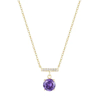 Kamaria Women's Purple Birthstone Solitaire & Crystal Bar Necklace - February
