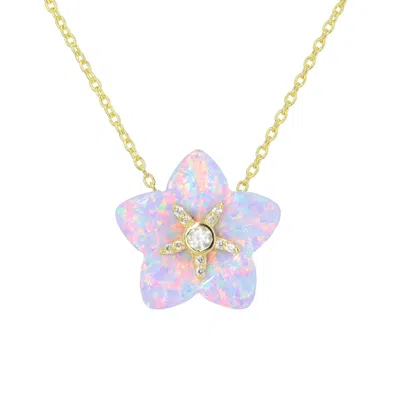 Kamaria Women's Purple Carved Opal Flower Necklace With Crystals - Lavender