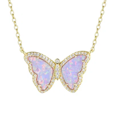Kamaria Women's Purple / Gold Opal Butterfly Necklace With Crystals - Lavender & Gold