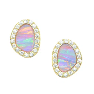 Kamaria Women's Purple / Gold Opal Pebble Stud Earrings - Lavender In Multi