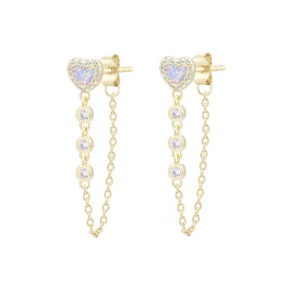 Kamaria Women's Purple Heart Chain Stud Earrings With Crystals - Lavender Opal