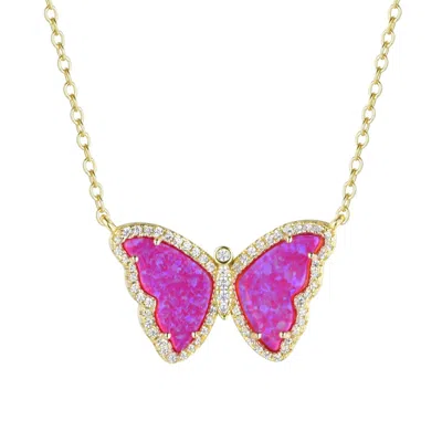 Kamaria Women's Purple Opal Butterfly Necklace - Fuchsia