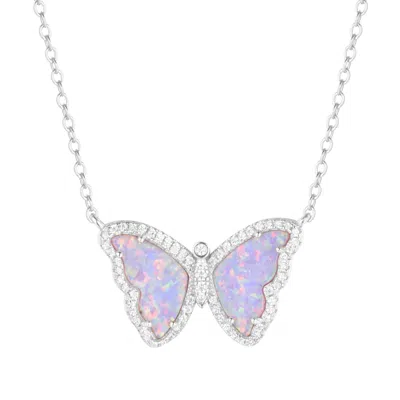 Kamaria Women's Purple Opal Butterfly Necklace With Crystals Silver - Lavender