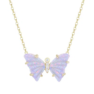 Kamaria Women's Purple Opal Butterfly Necklace With Prongs - Lavender