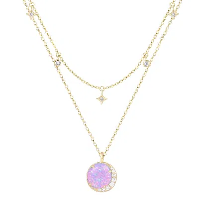 Kamaria Women's Purple Opal Moon & Star Charm Double Layering Necklace - Lavender