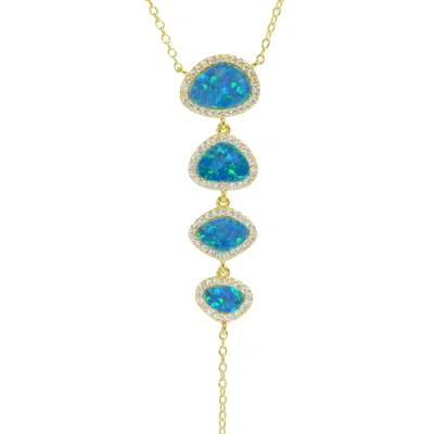 Kamaria Women's Quad Pebble Opal Lariat Necklace - Blue Green
