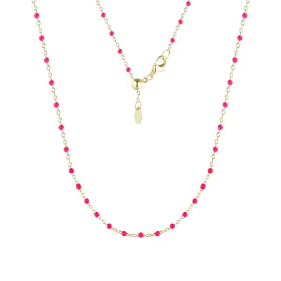 Kamaria Women's Red Enamel Beaded Chain Necklace - Fuchsia In Gold