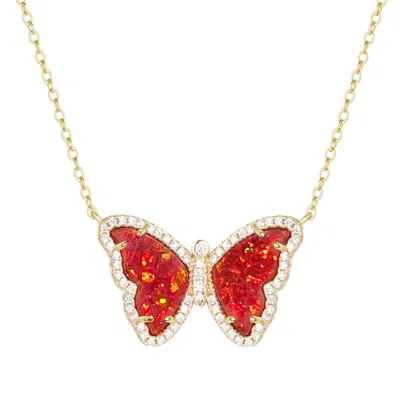Kamaria Women's Red / Gold Opal Butterfly Necklace With Crystals - Red