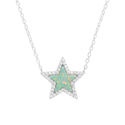 Kamaria Women's Silver / Green Opal Star Necklace - Light Green & Silver In Silver/green