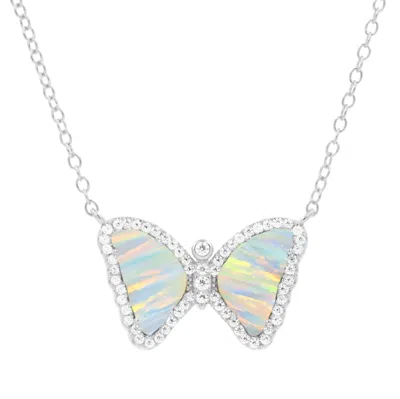 Kamaria Women's Silver / White Mini Opal Butterfly Necklace - White Silver In Multi