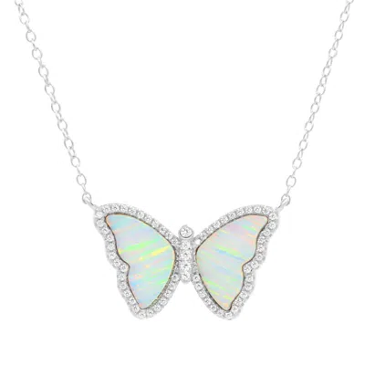 Kamaria Women's Silver / White Opal Butterfly Necklace With Stripes - White & Silver In Multi