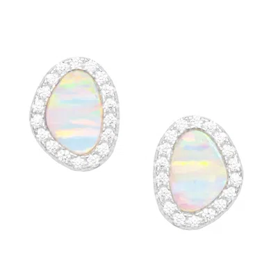 Kamaria Women's Silver / White Opal Pebble Stud Earrings - White Silver In Multi