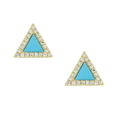 Kamaria Women's Triangle Turquoise Diamond Stud Earrings In Gold
