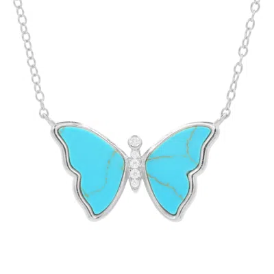 Kamaria Women's Turquoise Butterfly Necklace With Bezel - Silver