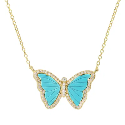 Kamaria Women's Turquoise Butterfly Necklace With Crystals - Gold In Blue