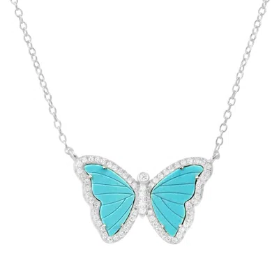 Kamaria Women's Turquoise Butterfly Necklace With Crystals - Silver