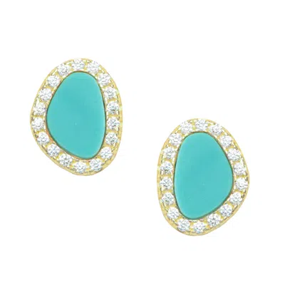 Kamaria Women's Turquoise Pebble Stud Earrings - Gold