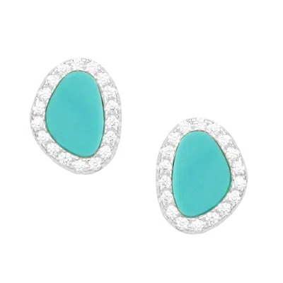 Kamaria Women's Turquoise Pebble Stud Earrings - Silver