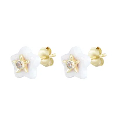 Kamaria Women's White Carved Opal Flower Stud Earrings