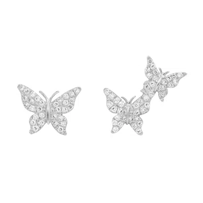 Kamaria Women's White / Gold Asymmetric Diamond Butterfly Earring Studs - White Gold In Multi