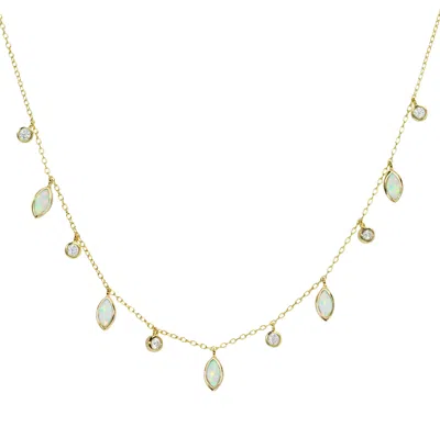 Kamaria Women's White / Gold Drops Of Spring Opal Necklace - White In Multi