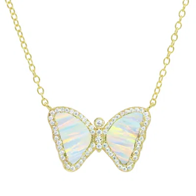 Kamaria Women's White / Gold Mini Opal Butterfly Necklace - White In Multi