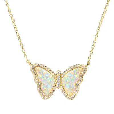 Kamaria Women's White / Gold Opal Butterfly Necklace With Crystals - White & Gold