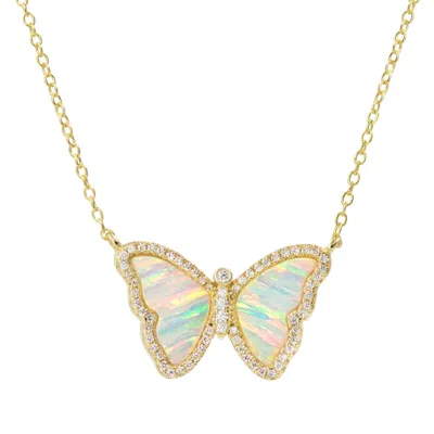 Kamaria Women's White / Gold Opal Butterfly Necklace With Stripes - White & Gold In Multi