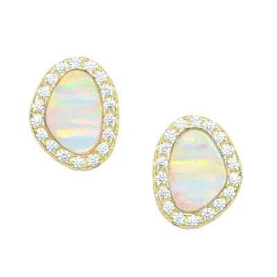 Kamaria Women's White / Gold Opal Pebble Stud Earrings - White In Multi