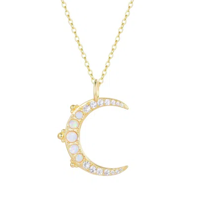Kamaria Women's White Large Opal Crescent Moon Necklace