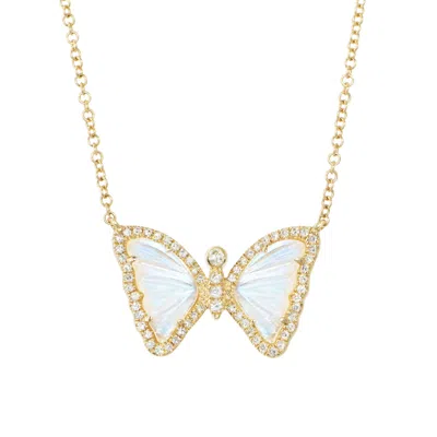 Kamaria Women's White Mini Moonstone Butterfly Necklace With Diamonds In Gold