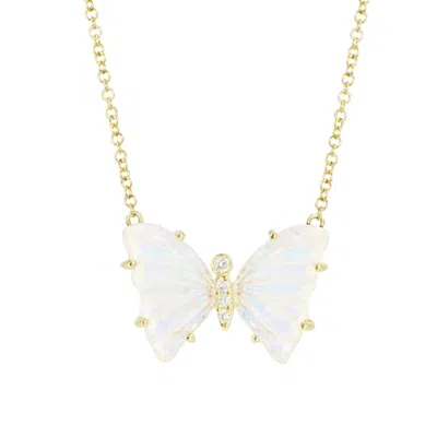 Kamaria Women's White Moonstone Butterfly Necklace With Diamonds & Prongs