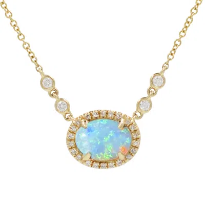 Kamaria Women's White Oval Opal & Diamonds Necklace In Gold