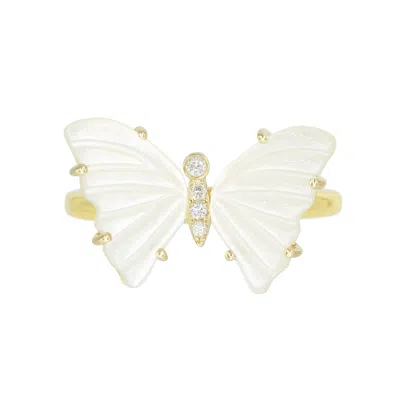 Kamaria Women's White Pearl Butterfly Ring With Diamonds