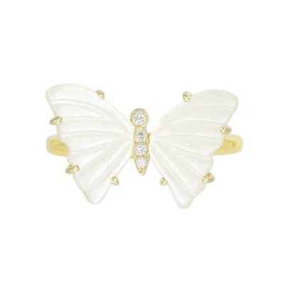 Kamaria Women's White Pearl Butterfly Ring With Diamonds In Gold