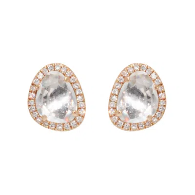 Kamaria Women's White Topaz Pebble Studs With Diamonds In Rose Gold In Pink