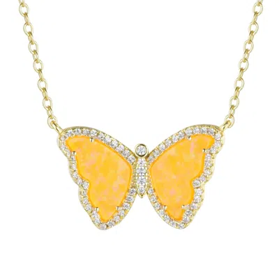 Kamaria Women's Yellow / Gold Opal Butterfly Necklace With Crystals - Tangerine & Gold