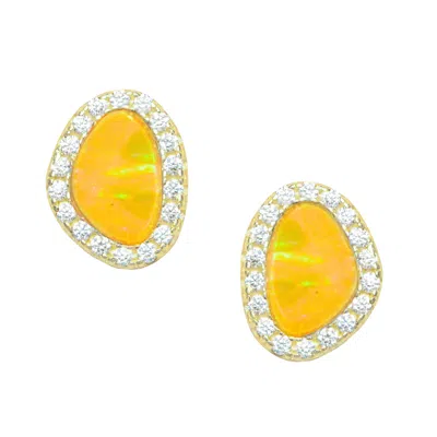 Kamaria Women's Yellow / Gold Opal Pebble Stud Earrings - Tangerine