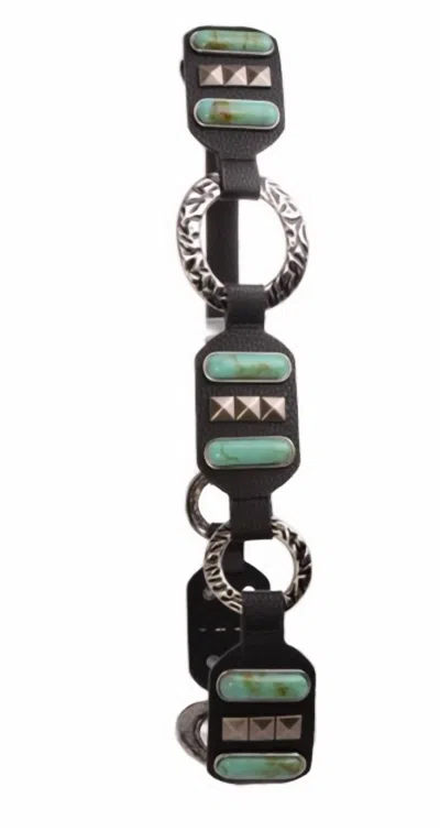 Kamberley Belts Women's Loop Leather Belt In Black Turquoise In Metallic