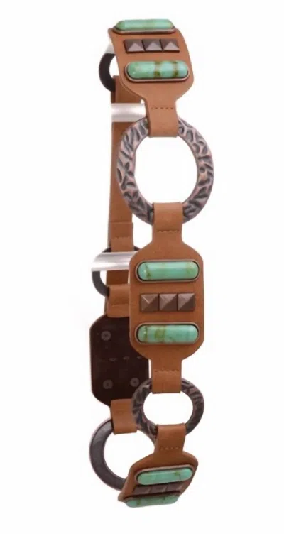 Kamberley Belts Women's Loop Leather Belt In Camel Turquoise In Brown