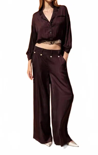Kameya Embroidered Belt Blouse In Brown In Burgundy