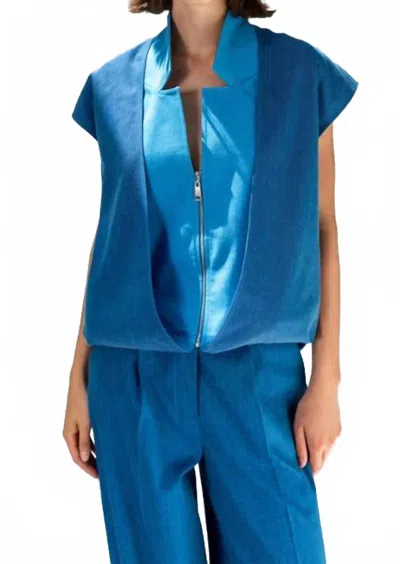 Kameya Women's Zippered Contrast Blouse In Navy In Blue
