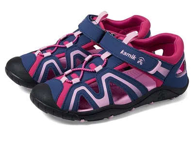 Kamik Kids  Kick Sandal Navy Adjustable Strap Round Toe Slip-on Jobb090 In Multi