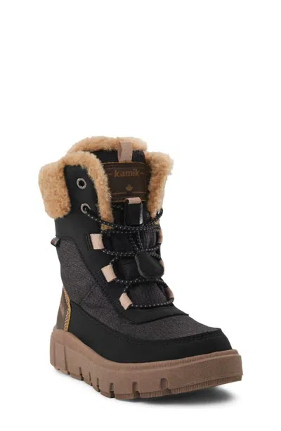 Kamik Kids' Seekerf Waterproof Boot In Black/dark Brown