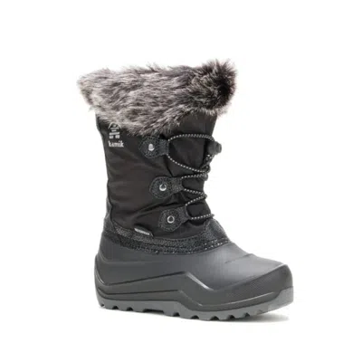 Kamik Powdery Nf8421-blk Kids Black Faux Fur Collar Winter Boots Ham679