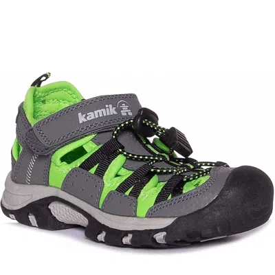 Kamik Wildcat Hk4076-cl2 Sandals Kids Gray Charcoal Lime Closed Toe Ham618 In Grey