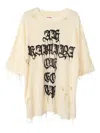 Kamiya Cross-print Distressed T-shirt In Neutral