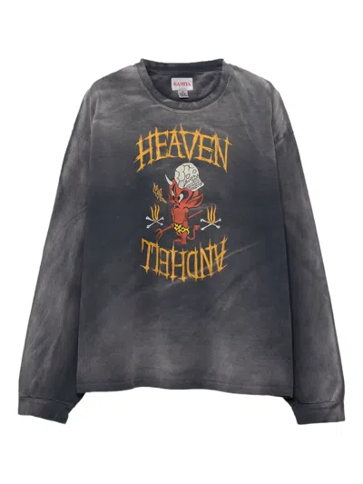 Kamiya Devil-print Long-sleeve T-shirt In Gray